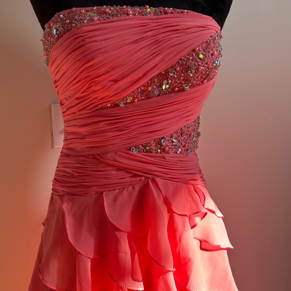 Chic Coral Ruffled Prom Dress - Picture 10 of 11